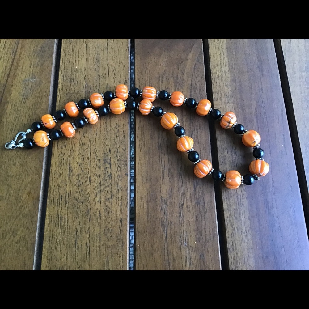 Beautiful Coral and Jet necklace